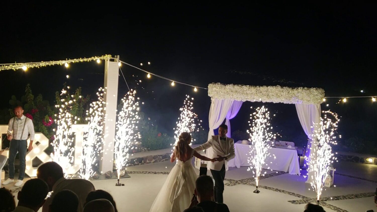 Dancing with fireworks on wedding at Santorini - 1