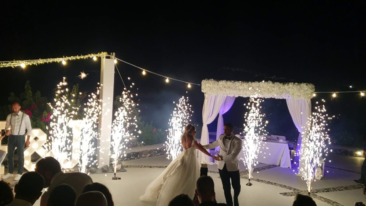 Dancing with fireworks on wedding at Santorini - 3